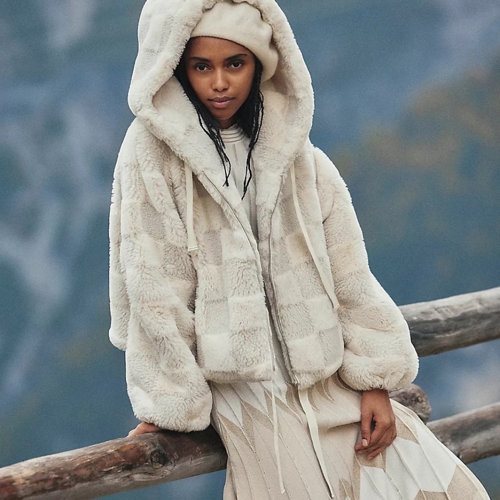 NWT Anthropologie Faux Fur Cropped Jacket Coat